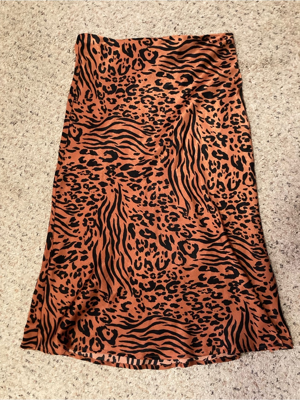 Animal print silky Forever 21 midi A line skirt brown and black shiny